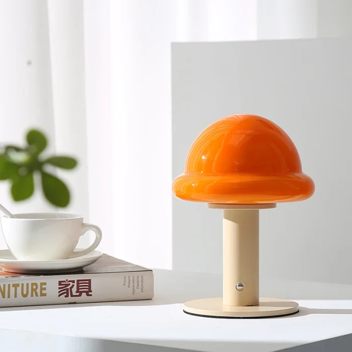 Mushroom Table Lamp Rechargeable Glass Bedroom Bedside Ornaments Creative Atmosphere Lamp Interior Decoration Small Table Lamp 6