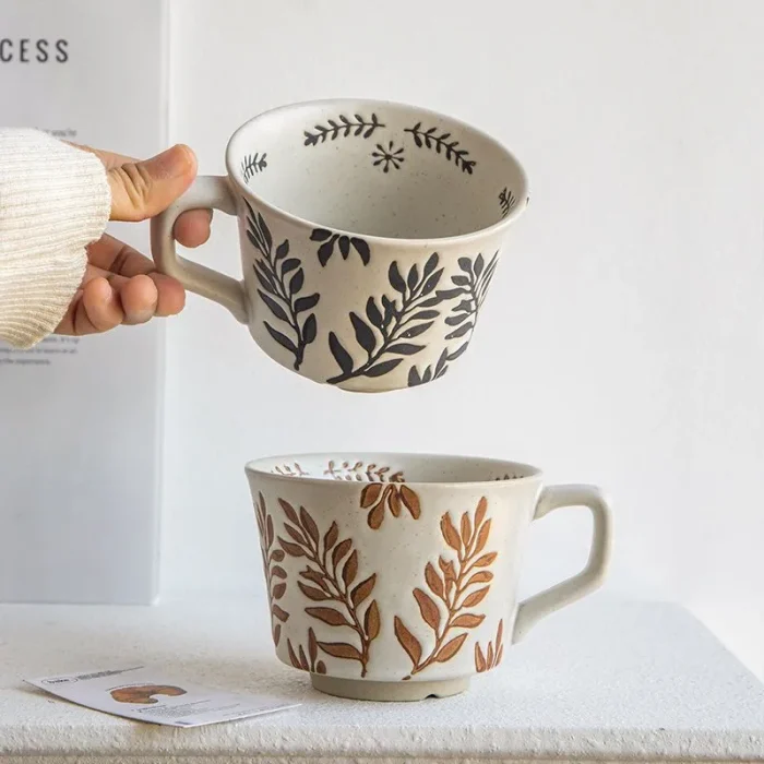 375ml Hand Drawn Ceramic Mug for Coffee Exquisite Home Breakfast Oatmeal Cup Water Tumbler Teacup Christmas Gift 2