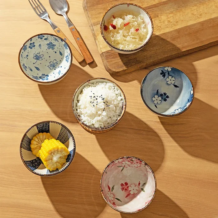 6pcs Ceramic Japanese Grain Bowl Set Heat Resistant Rice Salad Bowl Gift Box Packaging Home Dessert Noodles In Soup Bowl 4.5inch 2
