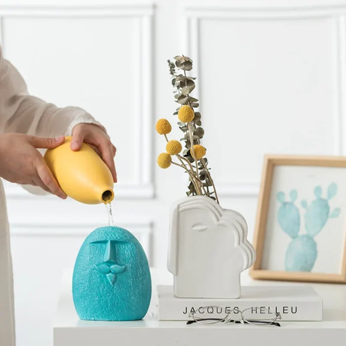 Nordic INS simple creative ceramic vase dry flower art face florist living room home decoration display vases 6