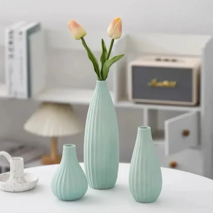 Ceramic vase Set-3 Small Flower vases for Decor,Modern Boho Farmhouse Home Decor,Decorative vase for Pampas Grass&Dried 2