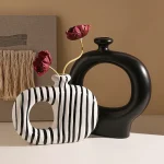Nordic Ins Black and White Striped Ceramic Vase Living Room Dining Table Flower Arrangement Container Wedding Vase Decoration 3