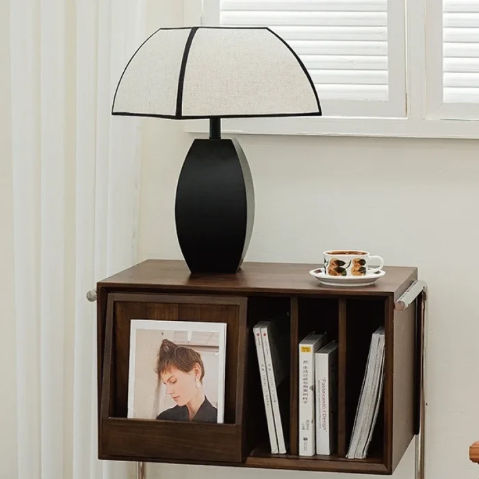 E27 Table Lamp Retro Fabric Square Cover Modern Minimalist Living Room Study Bedroom Style Chinese Bedside Lamp 3