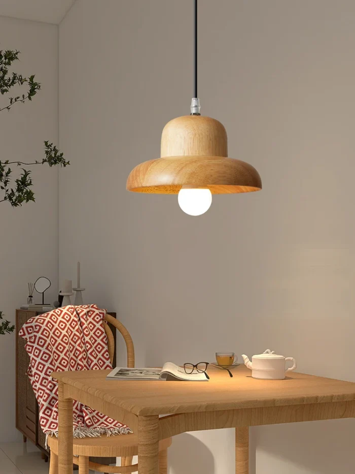 Wooden chandelier Japanese bedroom bedside lamp Nordic restaurant lamp modern simple designer bar lamp 4