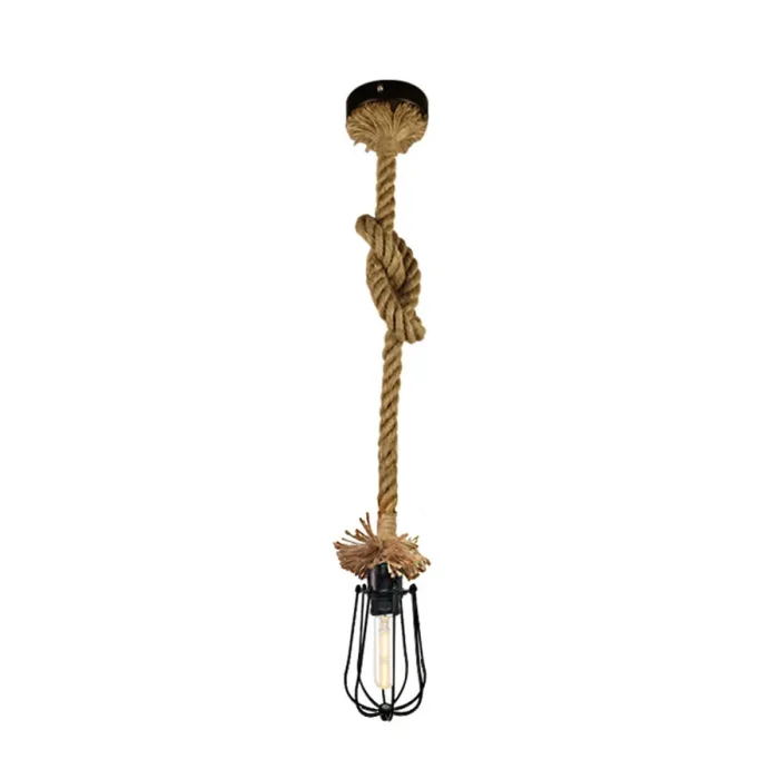 Vintage Hemp Rope Pendant Light Edison Bulb Style Iron Wire Cage Hanging Lamp for Living Room Kitchen Home Light Fixtures Decor 5