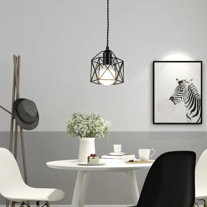 Modern LED Pendant Light Iron Gold Black Minimalist Metal Cage Pendant Lamp Living Room Restaurant Shop Bar Fixture Decoration 3