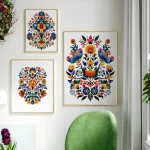 3pcs Minimalist Folk Art Flower Mexican Wall Art Prints Canvas Painting Poster Pictures For Living Bedroom Cafe Room Home Decor 3