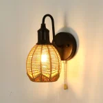Bedroom Bedside Aisle Background Wall Lamp Rattan Pastoral Style Zipper Modern Woven Cage Lamp Pull Cord Wall Lamp 2