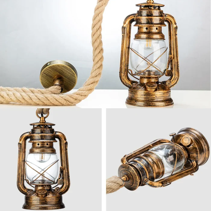 Industrial Loft Pendant Light Village Metal Glass Hemprope Hanging Lamp for Bar Restaurant Retro Bedside Room Suspension Light 5