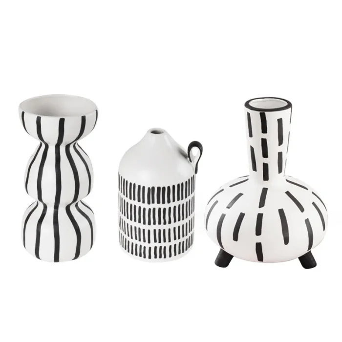 Original hand-painted vase black and white handmade retro art round belly line home accessories homestay decoration furnishings 5