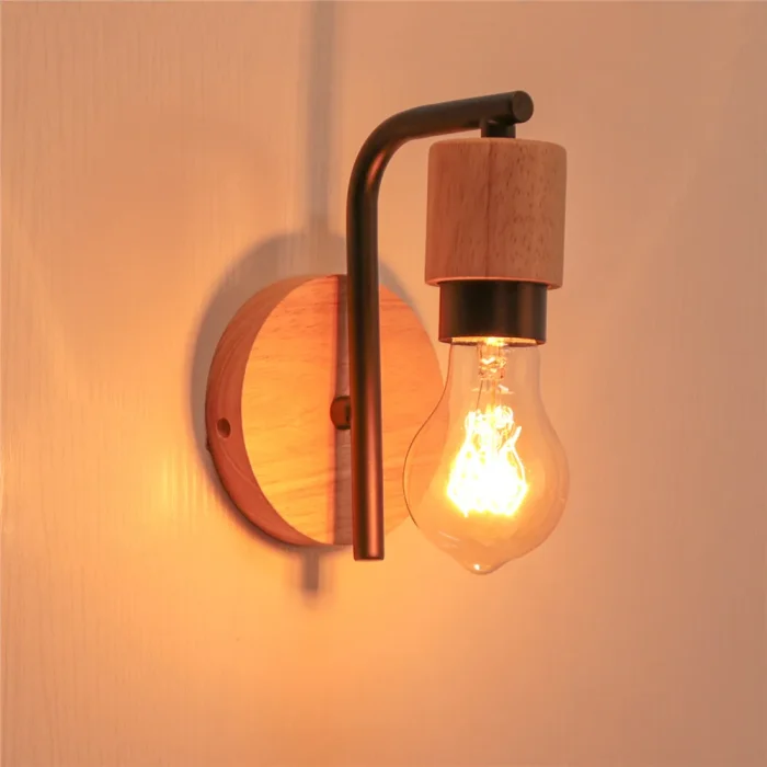 Wood Wall Lamp Iron Cage Vintage Sconce for Bedside Study Dining Room Aisle Industrial Decor Wall Lights Fixture E27 110V 220V 4