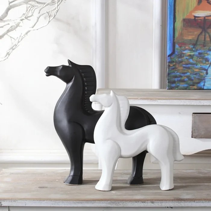 Nordic Home Office Decoration Ceramic Horse Crafts Desk Decoration Animal Figurine Gift Craft Supplies White Porcelain Bonsai 3
