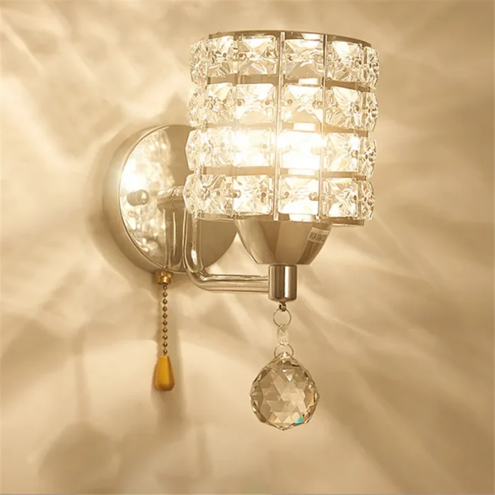 Cylindrical Crystal Wall Lamp LED e27 Corridor Porch Bedroom Living Room Wall Lighting Fixture with Pull Switch 110V 220V 2