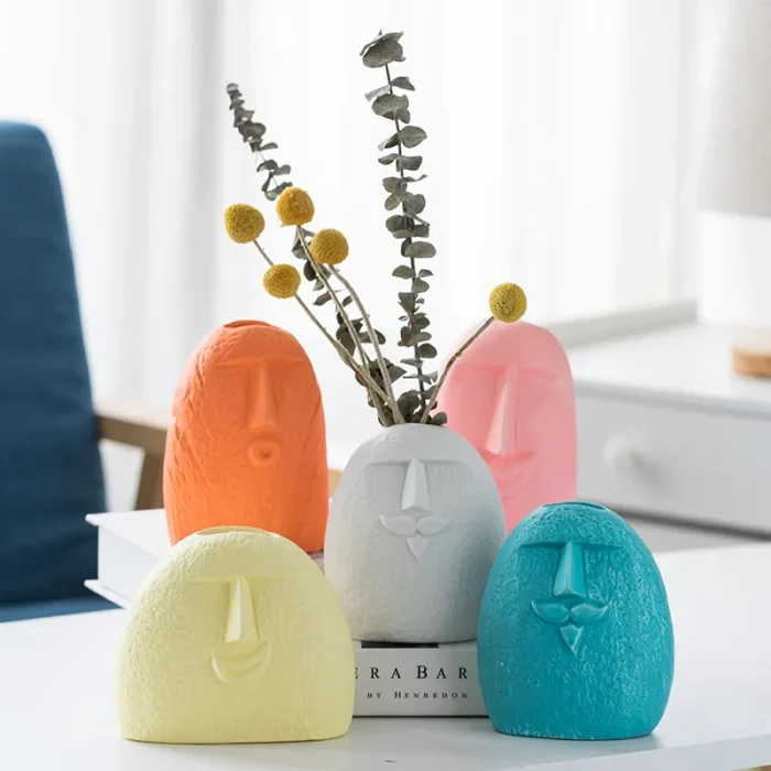 Nordic INS simple creative ceramic vase dry flower art face florist living room home decoration display vases 1