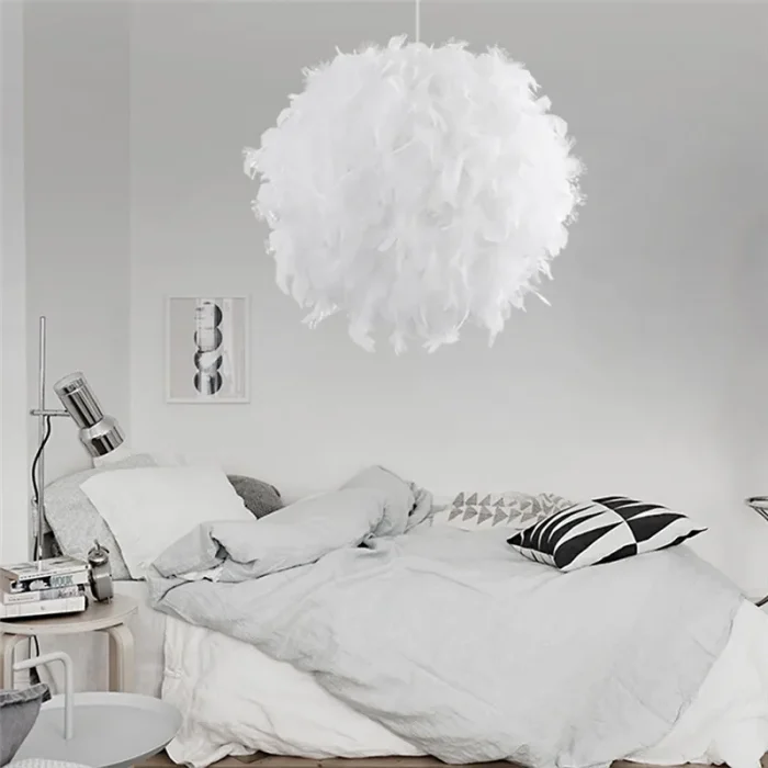 Mordern Feather Pendant Lamp Fairy Hanging Light E27 Lamp Holder for Bedroom Dining Room Cloakroom Shop Chandelier Art Decor 4