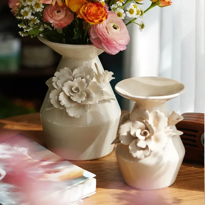 European Three-dimensional Flower Ceramic Vase Ornaments Living Room Bedroom Desktop Flower Arrangement Vases Wedding Decoration 3
