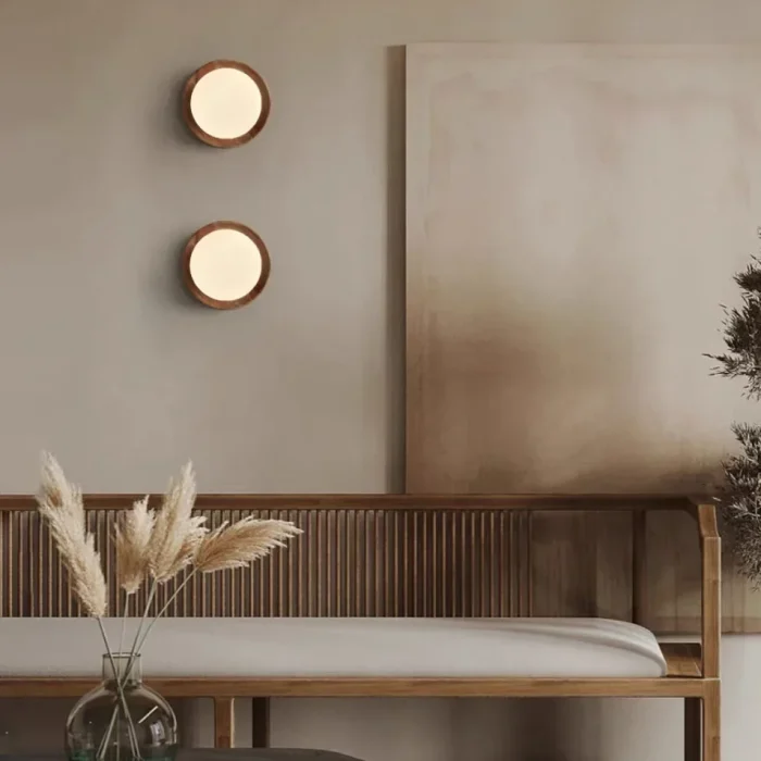 Flat glass ball wood wall lamp LED dining room porch bedside living room bedroom interior decoration wall lamp 6