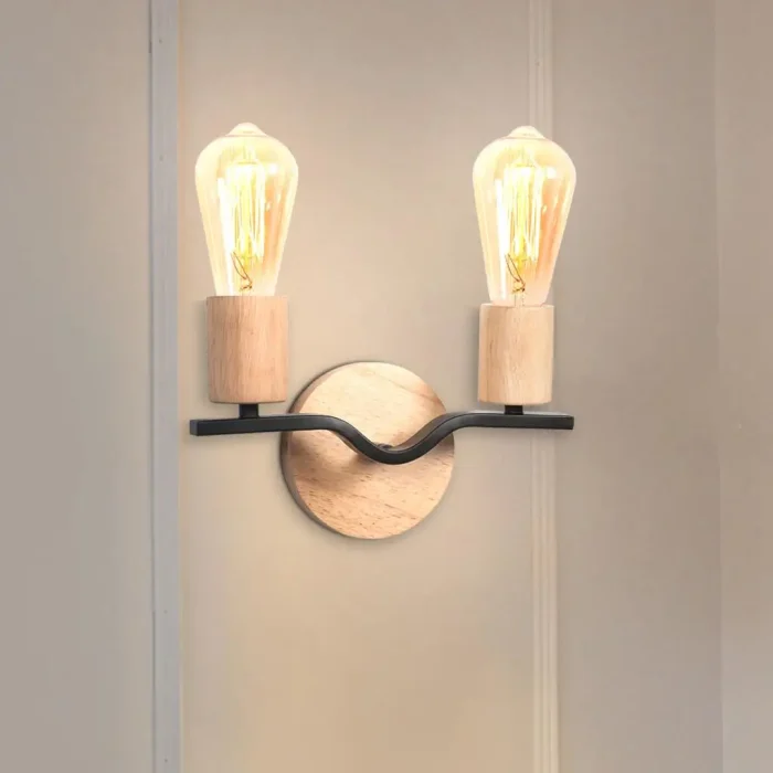 Modern Indoor Lighting Wall Lights Loft American Iron 2 Heads Wood Bedside Lamps Vintage Wall Sconce Lighting Fixture wandlamp 1