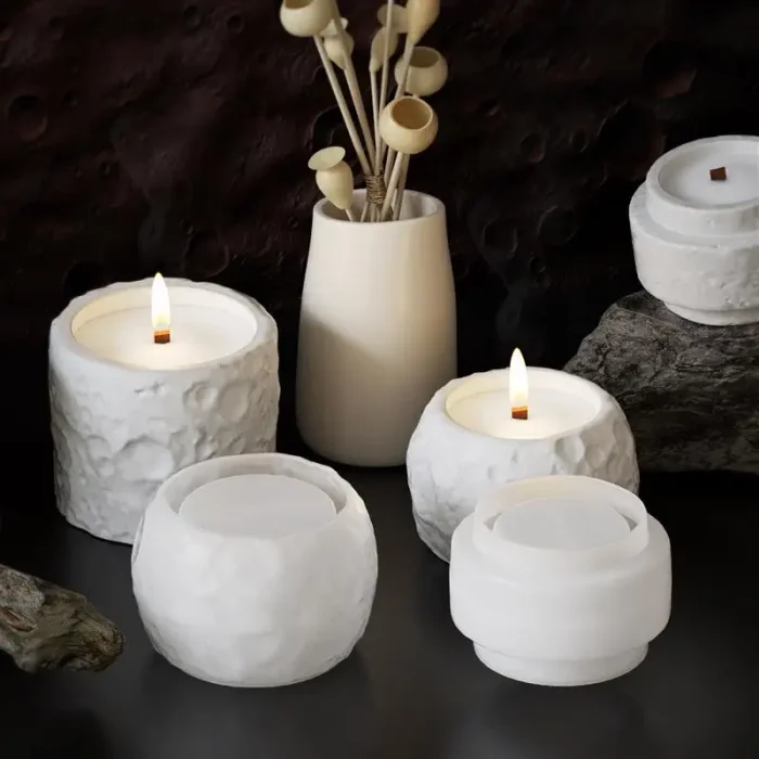Lunar Texture Candle Jar Silicone Molds For DIY Concrete Plaster Pottery Candle Holder Cup Cement Molds Candle Making Supplies 2