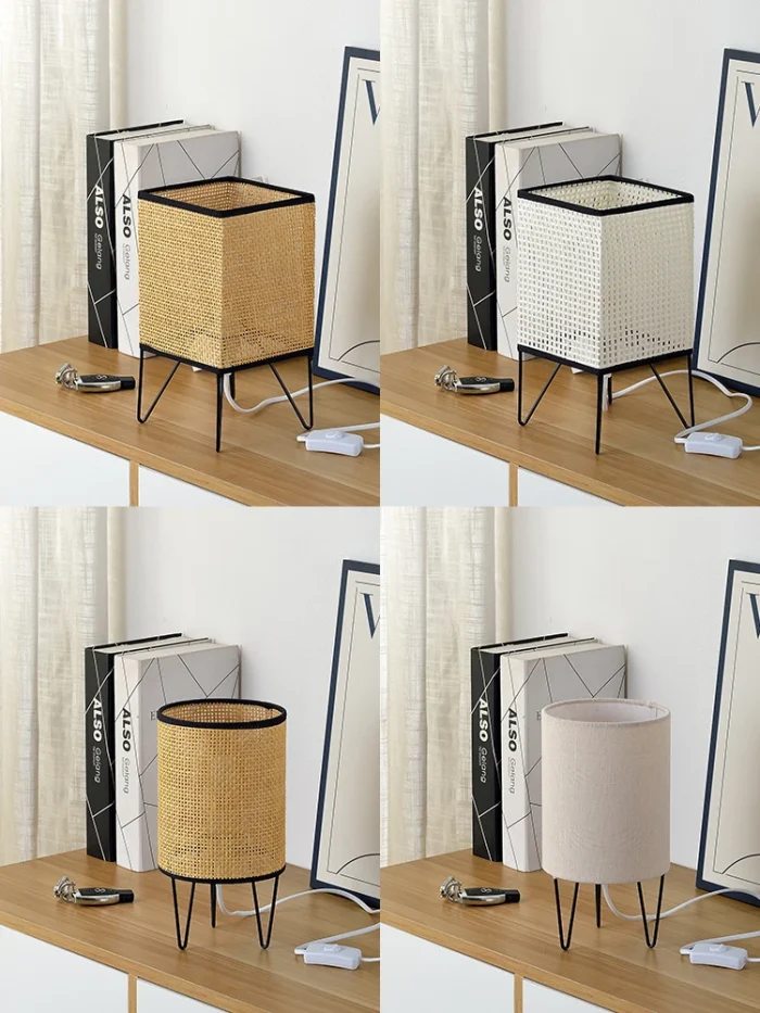 Rattan woven cloth handmade desk lamp Chinese style for study bedroom bedside lamp table living room retro decoration 3