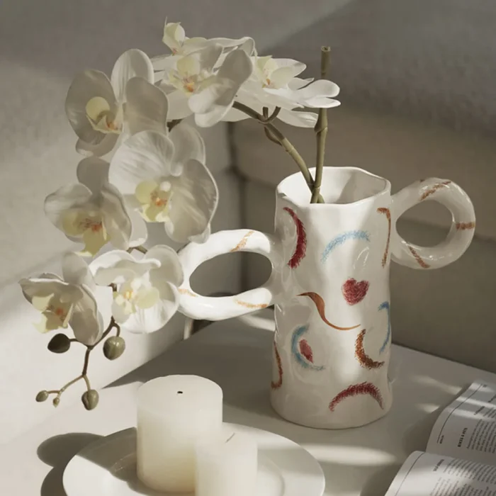 Nordic Hand-painted Binaural Ceramic Vase Ornaments Living Room Bedroom Dining Table Flower Arrangement Vases Wedding Decoration 1