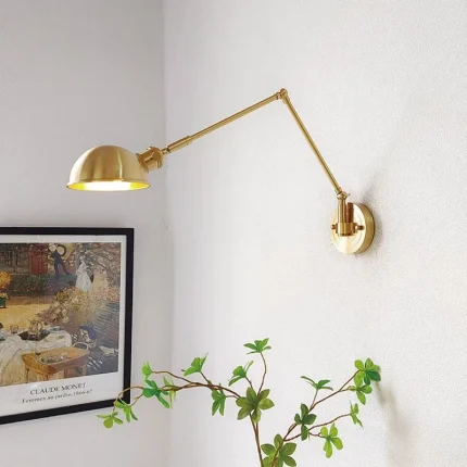 Retro Brass Walnut Wall Lamp Long Arm Telescopic Switch Bedroom Bedside Study LED E27 Reading Wall Lamp Room Lighting Fixture 1