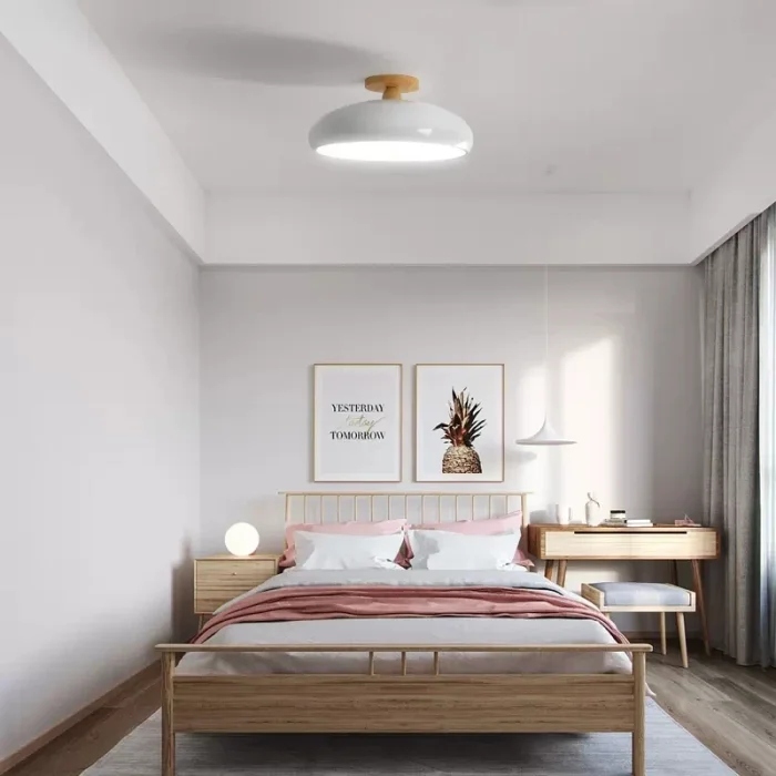 Vintage LED Wooden Ceiling Light Nordic Orange PVC Round Luminaire Living Room Bedroom Dining Room Corridor Indoor Decor Fixture 2