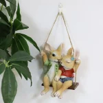 Swing Simulation Hanging Rabbit Sculpture Resin Swing Garden Animals Hemp Rope Pendant Ornaments Courtyard Balcony Sill Decor 1
