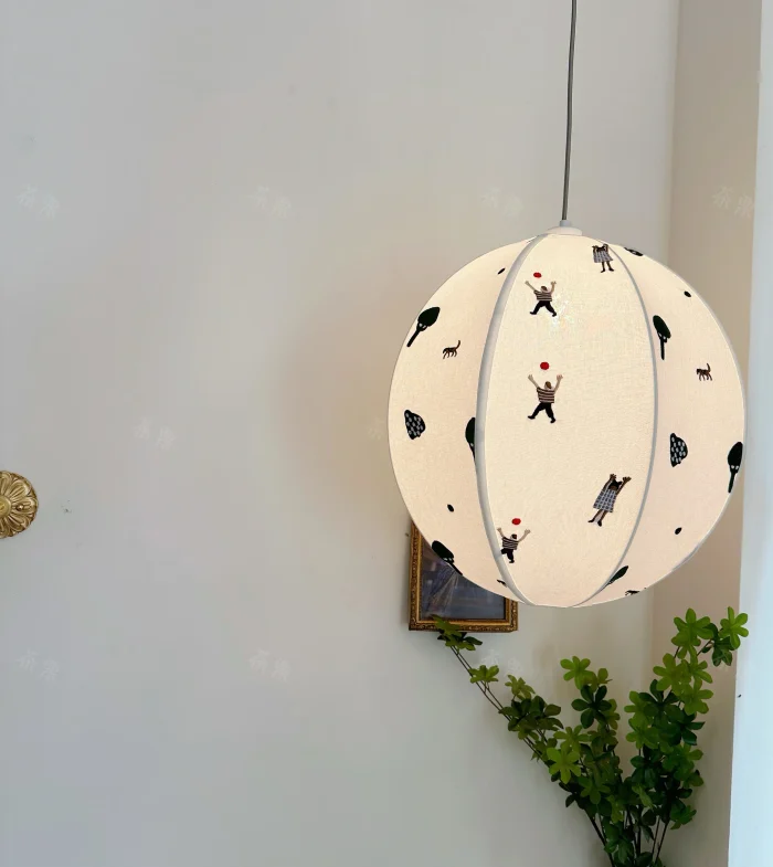 Embroidered Fabric Park Children's Chandelier Cotton Linen Handmade Cartoon Lamp Shade Cloakroom Study Bedroom Decorative Lamps 2