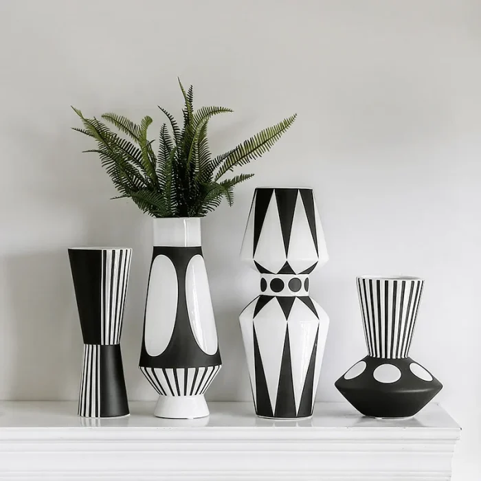 Nordic design creative black and white ceramic vase abstract flower arrangement flower retro desktop home craft decoration 1