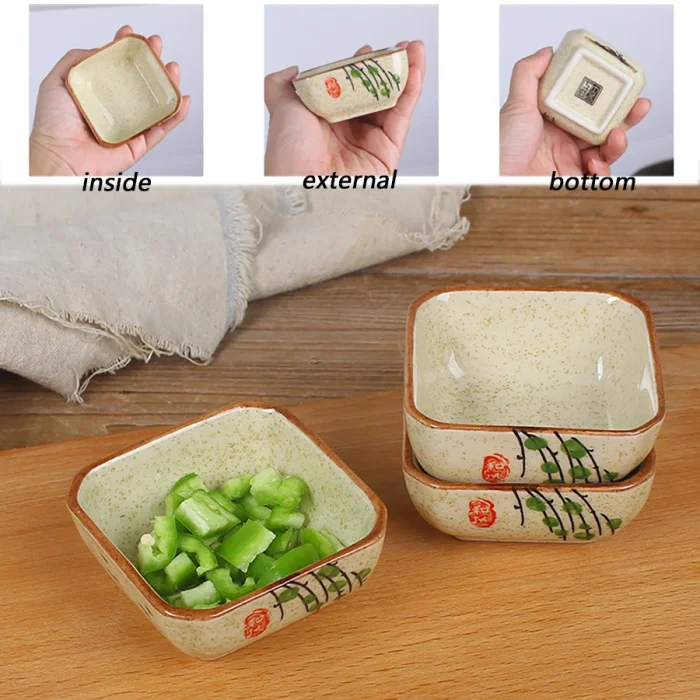4pcs Square Ceramic Sushi Dishes Set Japanese Soy Sauce Dish Seasoning Saucers Mini Plates Salad Sauce Gravy Boat Tableware 5