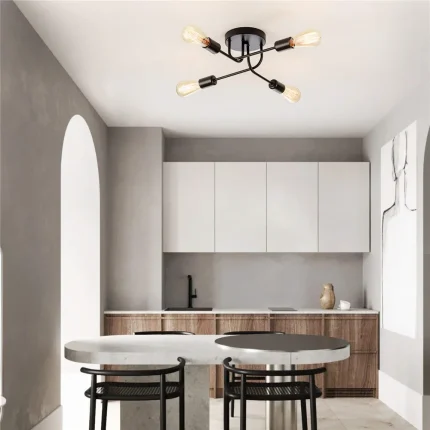 Semi-Flush 3/4 Lights Industrial Ceiling Lamp Metal Branch Vintage  Lighting Fixture for Kitchen Living Room Dining Room Bedroom 2