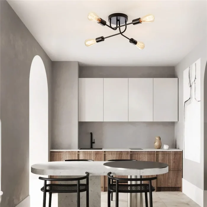 Semi-Flush 3/4 Lights Industrial Ceiling Lamp Metal Branch Vintage  Lighting Fixture for Kitchen Living Room Dining Room Bedroom 2