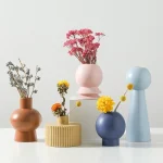 Nordic Ceramic Table Decoration Living Room Art Flower Arrangement Dried Flower Creative Ornament Plug-in Wind Small Vase Pink 1