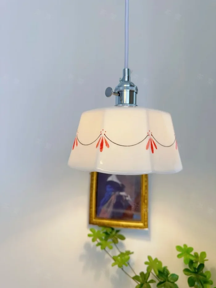 Retro Brass Glazed Printed Ceramic Chandelier Bedroom Bedside Atmosphere Light Restaurant Bar Entrance Bay Window Chandelier 3