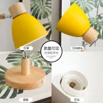 PHYVAL Nordic Wall Lamp Bedside Wall Light Wooden Wall Sconce For Bedroom Living Room Home Lighting E27 Macaroon Steering Head 6