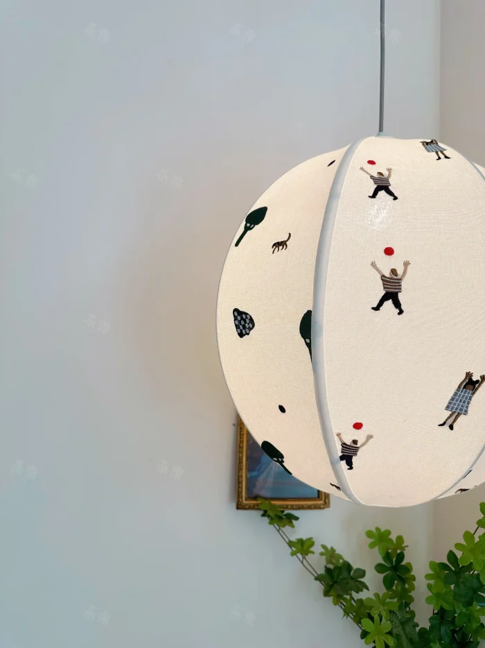 Embroidered Fabric Park Children's Chandelier Cotton Linen Handmade Cartoon Lamp Shade Cloakroom Study Bedroom Decorative Lamps 4