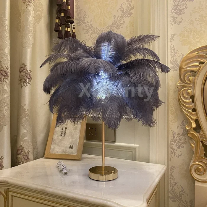 Feather Table Lamp Rechargeable Usb Plug Led Desk Table Lights Bedside Living Room Indoor Lighting Stand Light Night Light 2