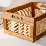 Kitchen Desktop Solid Wood Storage Box Retro Rattan Basket Book Snacks Cosmetics Organizer home appliance Bathroom Accessories 5