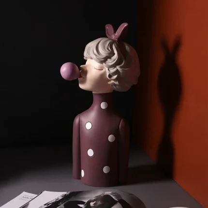 2022 Nordic Ins Fashion Bubble Bow-Knot Girl Sculptures Resin Figurines For Home Decoration Accessories Girl/Firend/Wedding Gift 1