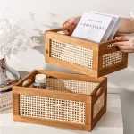 Kitchen Desktop Solid Wood Storage Box Retro Rattan Basket Book Snacks Cosmetics Organizer home appliance Bathroom Accessories 3