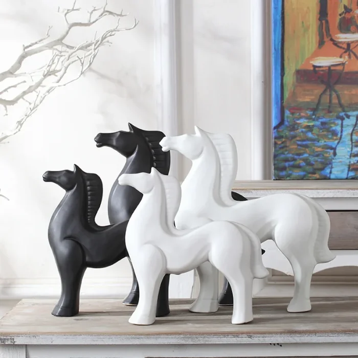 Nordic Home Office Decoration Ceramic Horse Crafts Desk Decoration Animal Figurine Gift Craft Supplies White Porcelain Bonsai 1