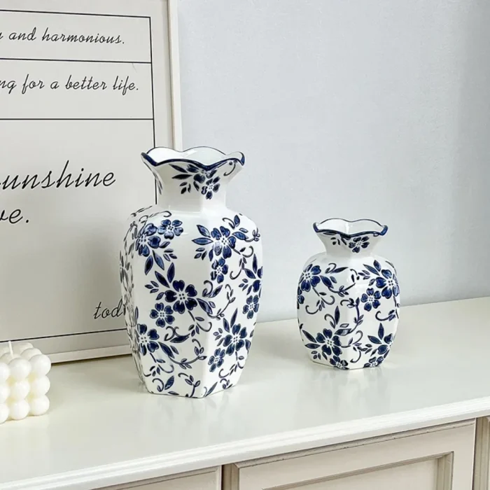 Nordic Blue and White Porcelain Vase Ornaments Living Room Bedroom Hotel Tabletop Flower Arrangement Art Vase Wedding Decoration 2