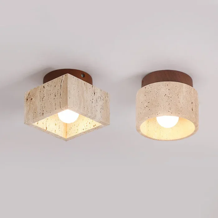 Yellow Travertine Ceiling Lamp Living Room Bedroom Aisle Stairs Decorative Lamp Personalized Cream Style Bedside Lamp 1