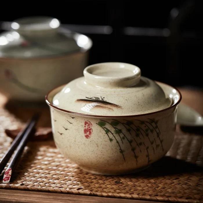 6.5inch Japanese Style Ramen Bowl With Lid Ceramic Instant Noodle Bowl For Soup Rice Noodle And Porridge Kitchen Tableware 2