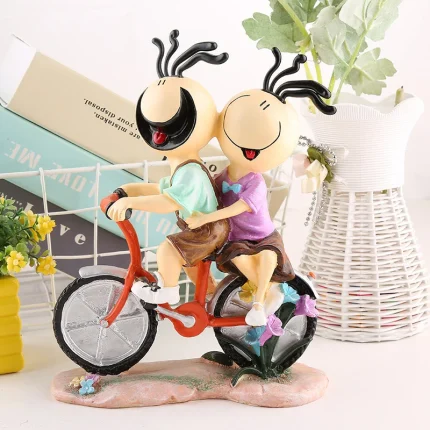 European Resin Crafts Cycling Couple Cartoon Sanmao Doll Decoration Desktop Bedroom Home Decoration Gift Christmas Decor  Figure 1