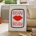 Modern Bisou Eclectic Pink French Quotes Art Wall Art Aluminum Frame Prints Canvas Painting Poster For Living Room Home Decor 3