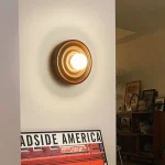 Log bedroom wall light G9 water ripple living room aisle ring solid wood retro walnut headlight entrance lighting wall decor 2