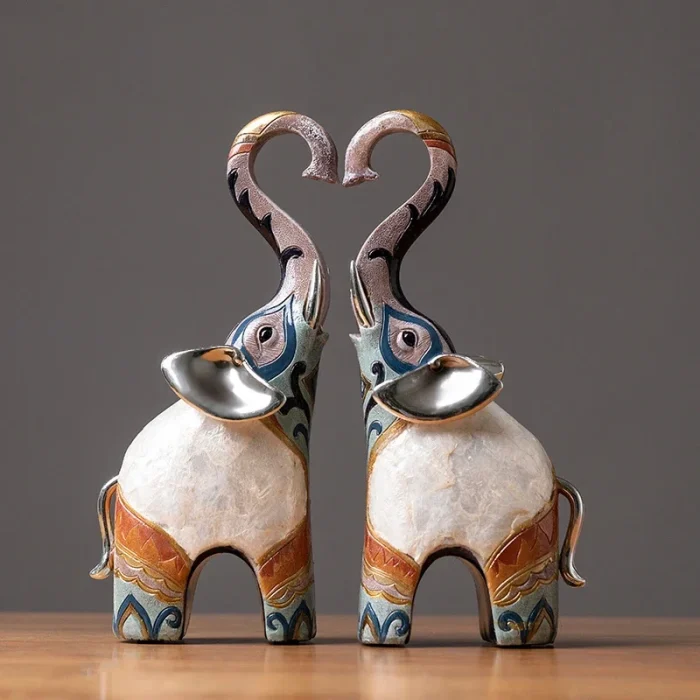 2Pcs Nordic Luxury Resin Elephant Handmade Crafts Decoration Home Living Room Office Animal Statue High Quality Ornaments Gift 1