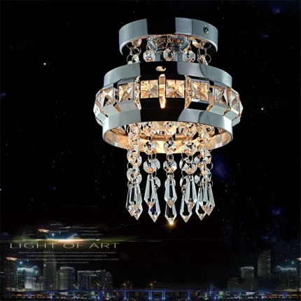 Metal Round Simple Light Luxury K9 Crystal Ceiling Chandelier Lighting Fixture LED E27 Lamp Shade for Bedroom Aisle Porch 2